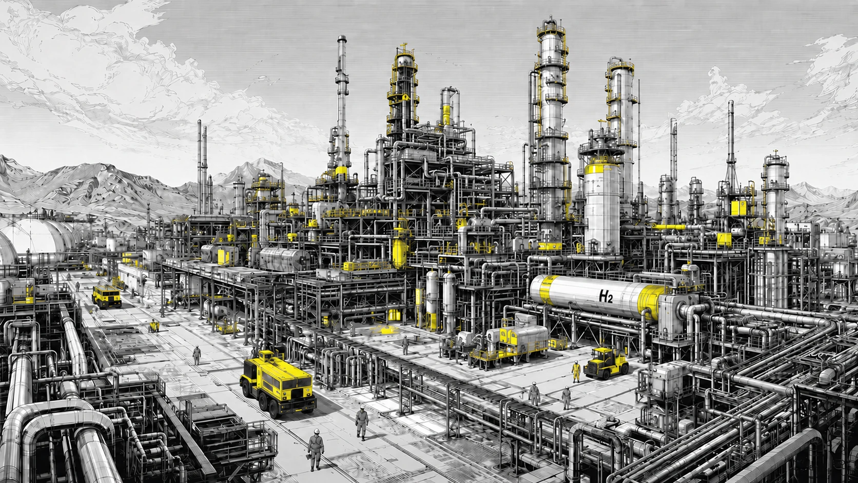 Industrial refinery and hydrogen processing plant